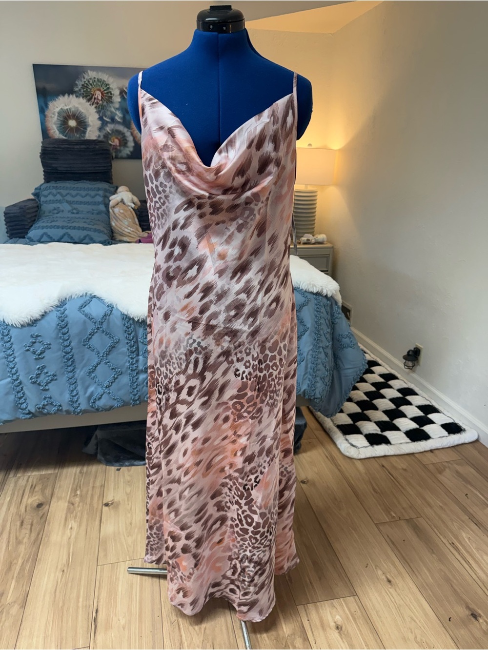 Guess Pink and Brown Leopard Print Cowl Slip Maxi Dress